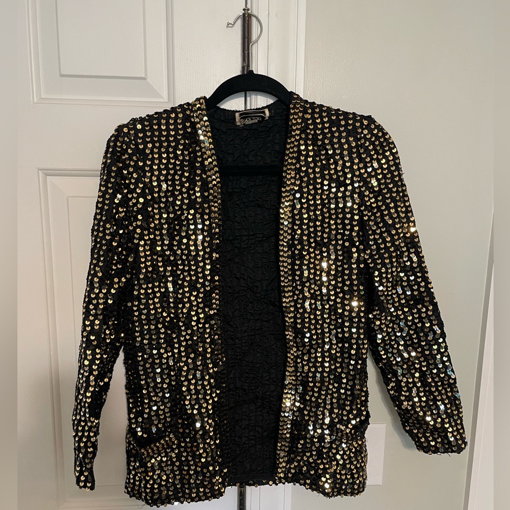 Vintage Partique Gold and Black Sequin Blazer- EUC